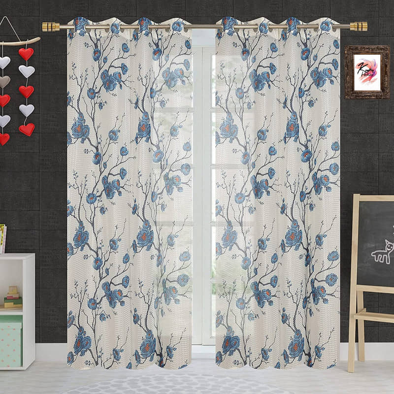 Kraftiq Homes Floral Transparent Eyelet Curtain 7 ft ( Pack of 2 ) - Blue
