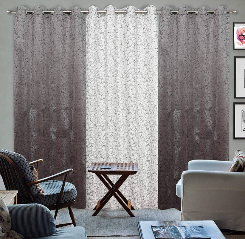 Kraftiq Homes Abstract Blackout Eyelet Curtain 7 ft ( Pack of 3 ) - Multicolor