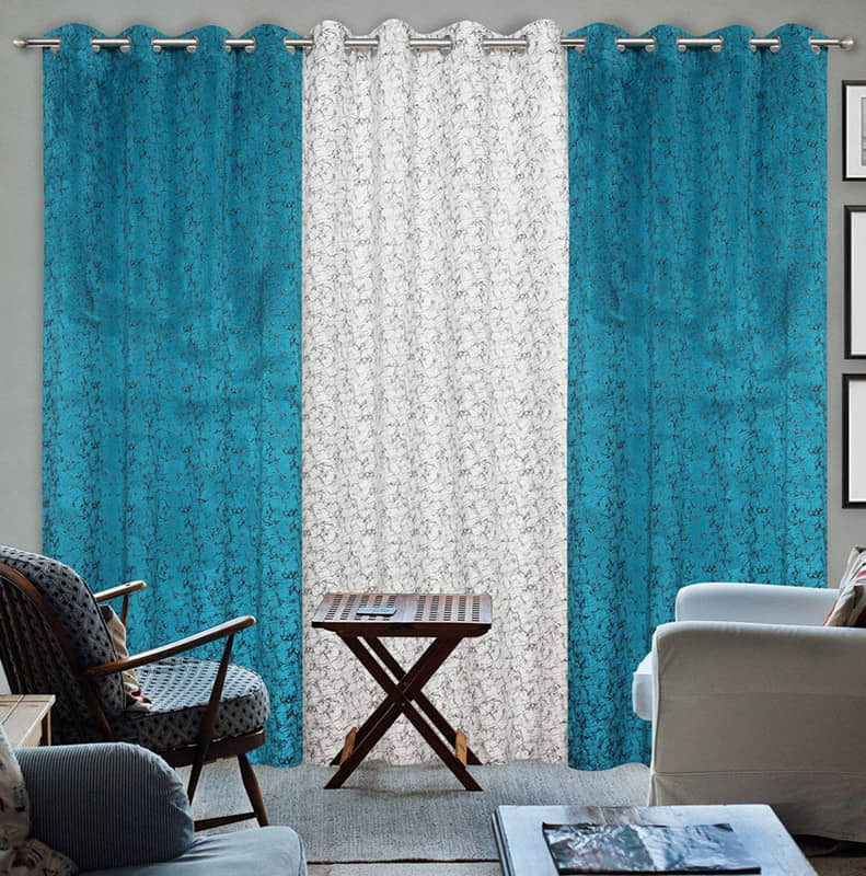 Kraftiq Homes Graphic Blackout Eyelet Curtain 10 ft ( Pack of 3 ) - Multicolor