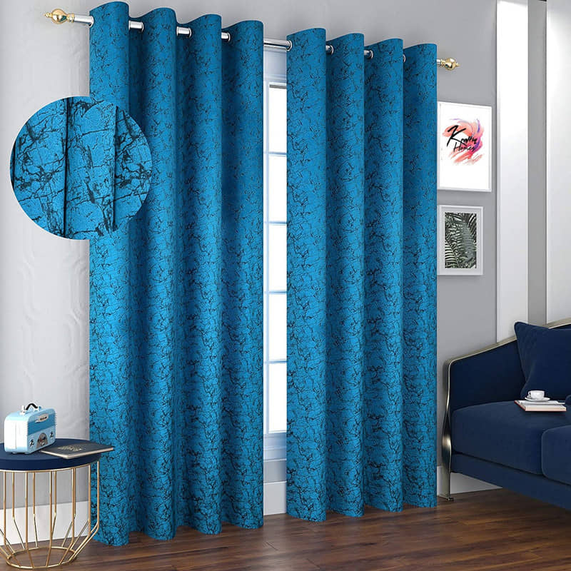 Kraftiq Homes Graphic Blackout Eyelet Curtain 6 ft ( Pack of 2 ) - Blue