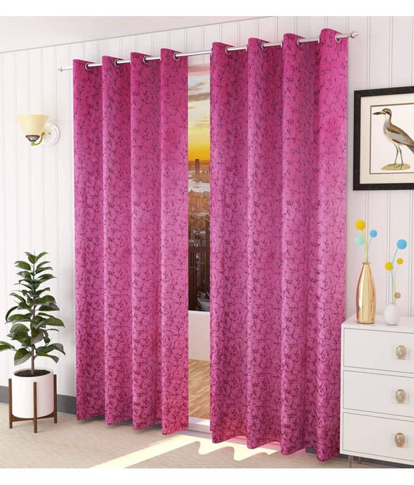 Kraftiq Homes Graphic Blackout Eyelet Curtain 10 ft ( Pack of 2 ) - Pink