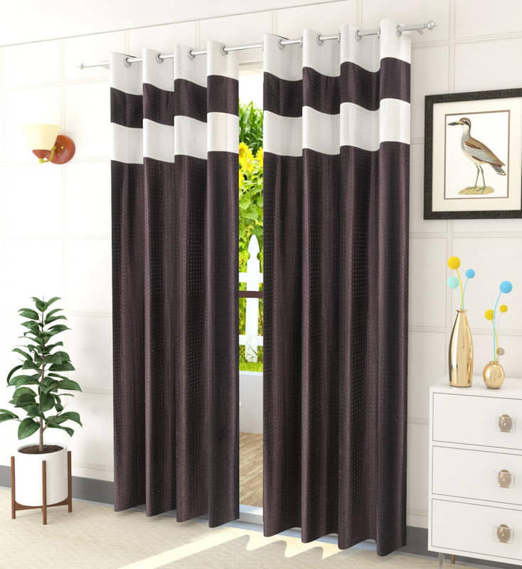 Kraftiq Homes Graphic Semi-Transparent Eyelet Curtain 9 ft ( Pack of 2 ) - Brown