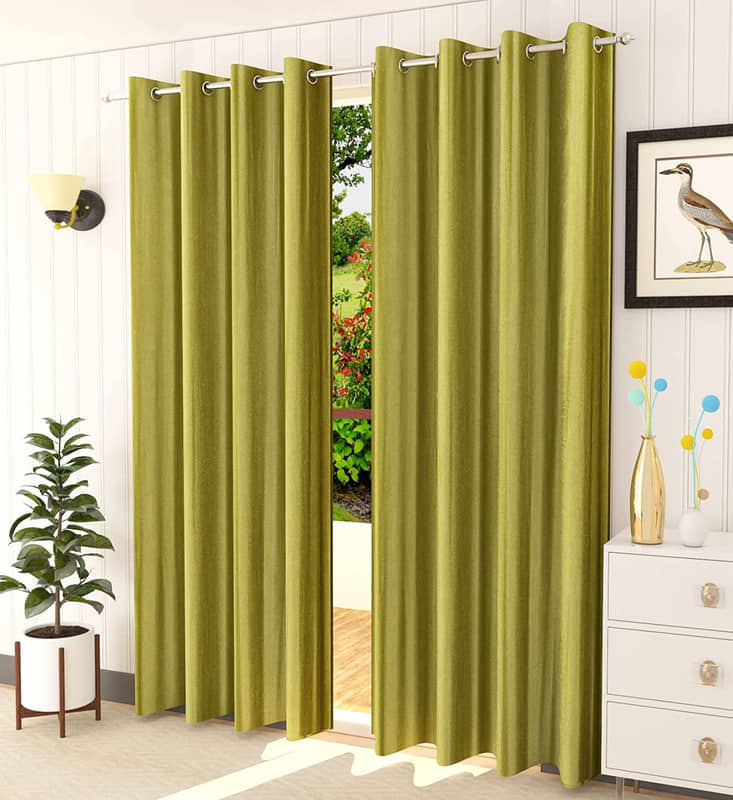 Kraftiq Homes Solid Semi-Transparent Eyelet Curtain 9 ft ( Pack of 2 ) - Green