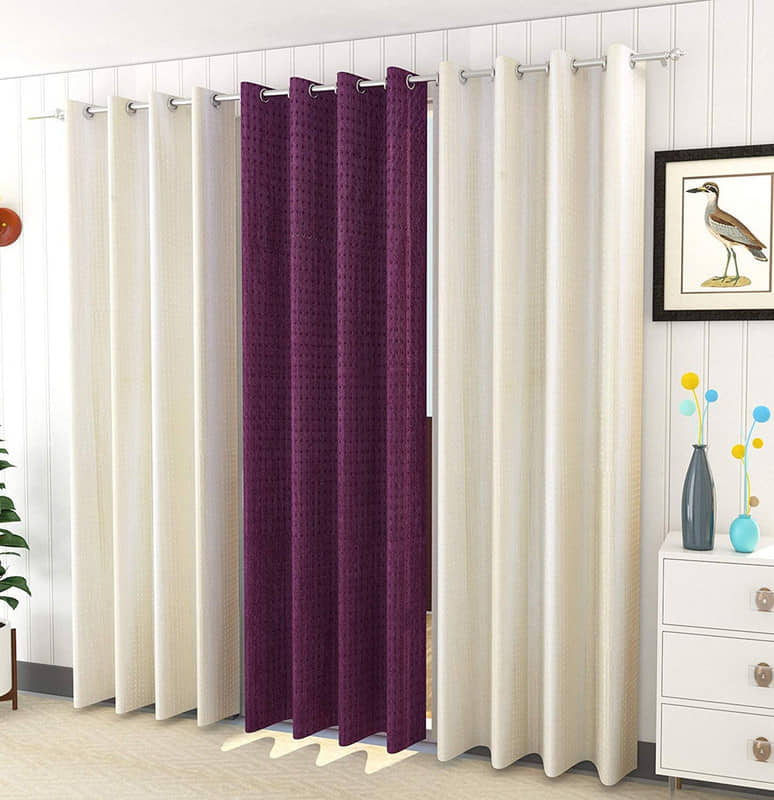 Kraftiq Homes Solid Semi-Transparent Eyelet Curtain 9 ft ( Pack of 3 ) - Multicolor