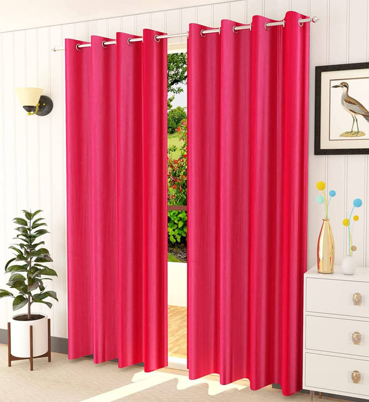 Kraftiq Homes Solid Semi-Transparent Eyelet Curtain 7 ft ( Pack of 2 ) - Pink
