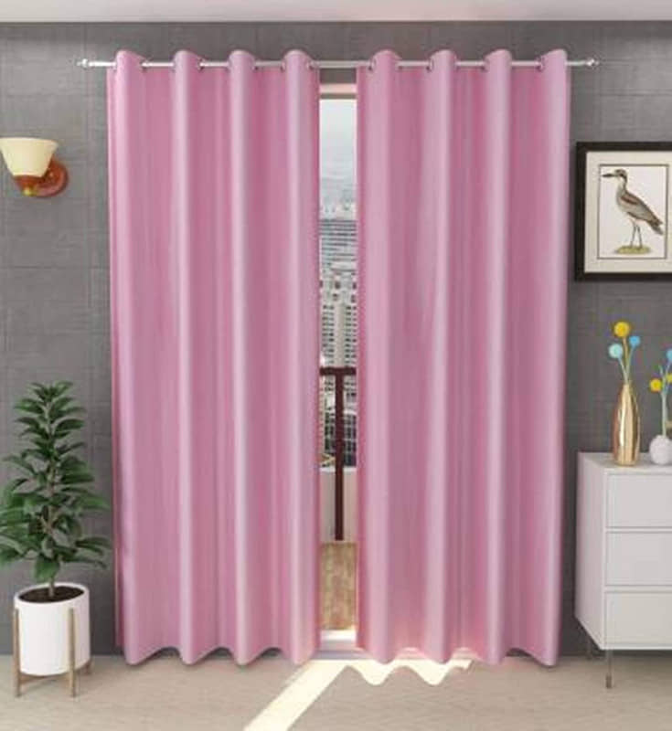 Kraftiq Homes Solid Semi-Transparent Eyelet Curtain 5 ft ( Pack of 2 ) - Pink