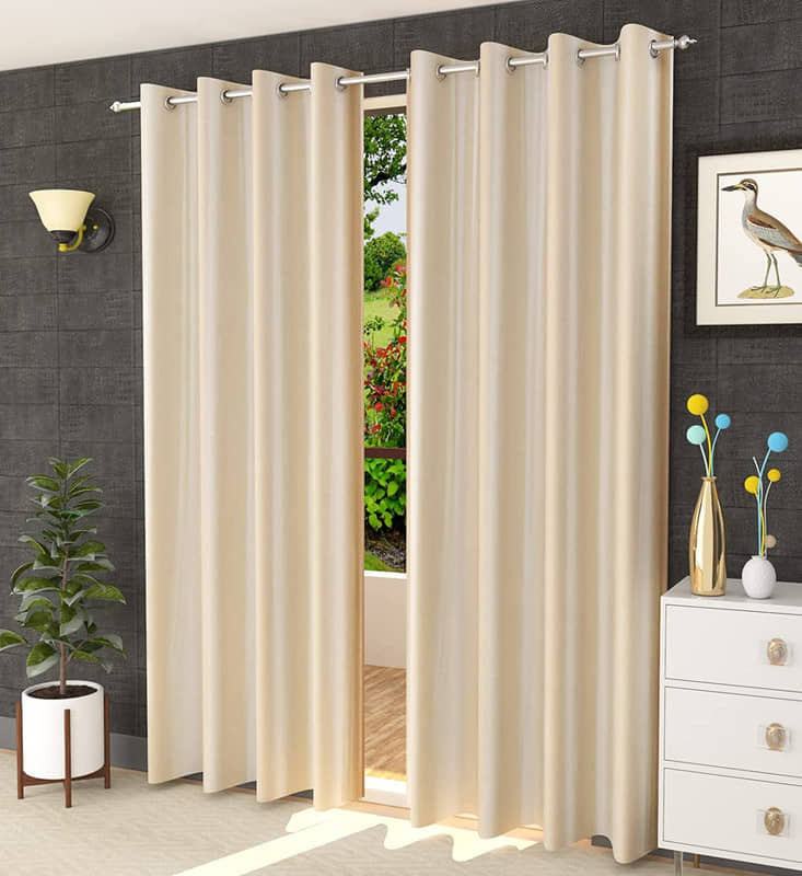 Kraftiq Homes Solid Semi-Transparent Eyelet Curtain 7 ft ( Pack of 2 ) - White