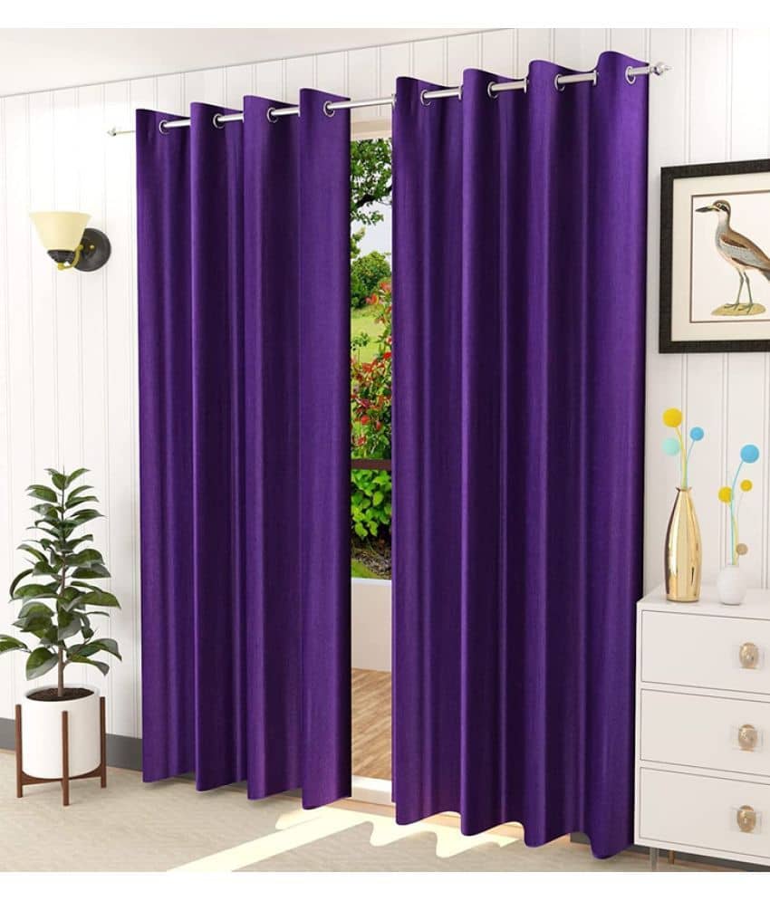 Kraftiq Homes Solid Semi-Transparent Eyelet Curtain 7 ft ( Pack of 2 ) - Purple