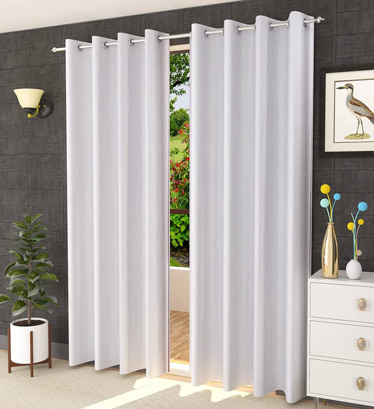 Kraftiq Homes Solid Semi-Transparent Eyelet Curtain 5 ft ( Pack of 2 ) - White