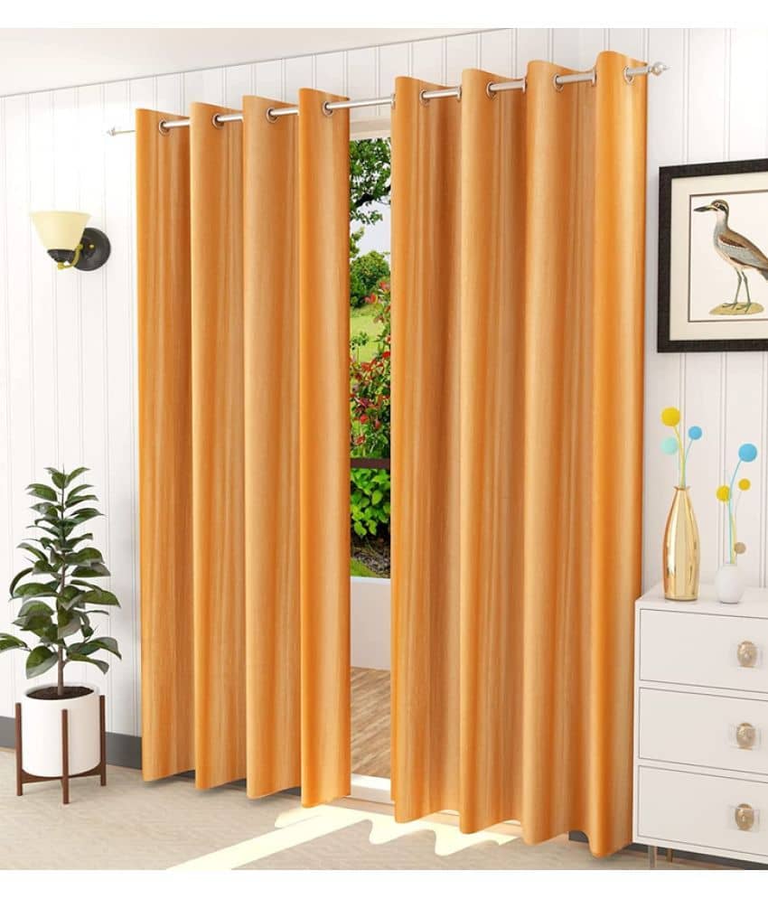 Kraftiq Homes Solid Semi-Transparent Eyelet Curtain 7 ft ( Pack of 2 ) - Beige