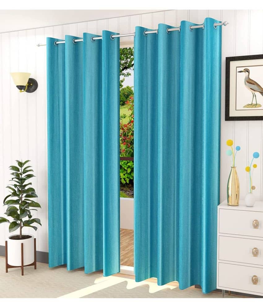 Kraftiq Homes Solid Semi-Transparent Eyelet Curtain 7 ft ( Pack of 2 ) - Blue
