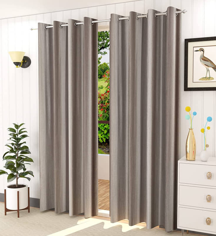 Kraftiq Homes Solid Semi-Transparent Eyelet Curtain 7 ft ( Pack of 2 ) - Light Grey