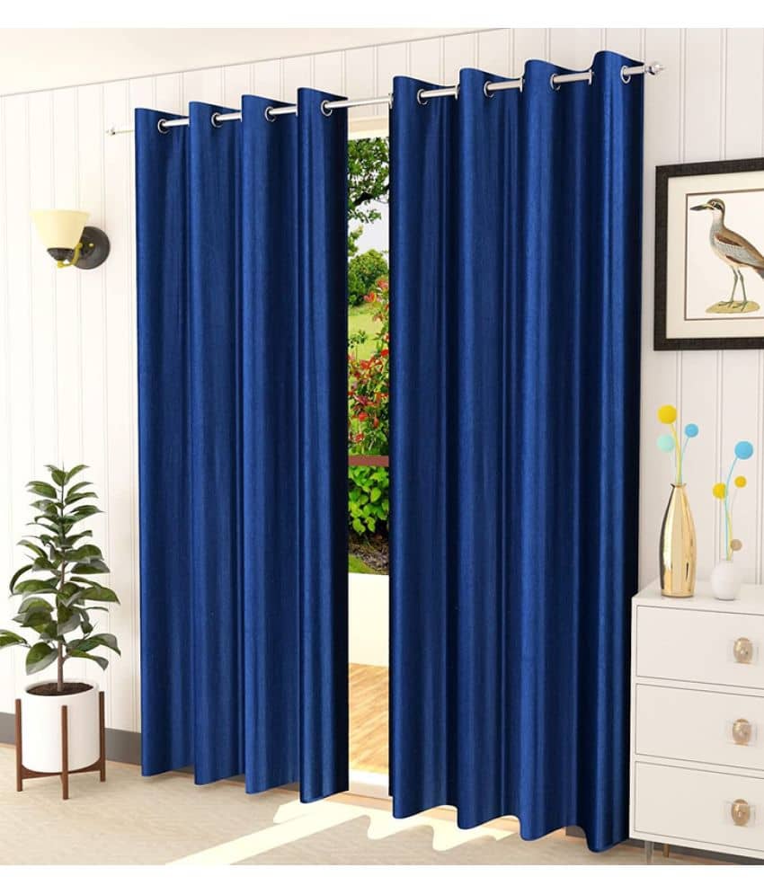 Kraftiq Homes Solid Semi-Transparent Eyelet Curtain 5 ft ( Pack of 2 ) - Blue
