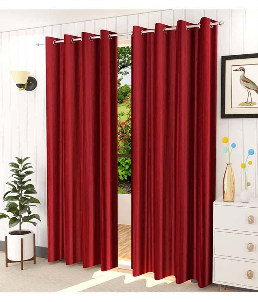 Kraftiq Homes Solid Semi-Transparent Eyelet Curtain 5 ft ( Pack of 2 ) - Maroon