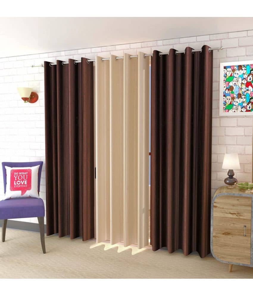 Kraftiq Homes Solid Semi-Transparent Eyelet Curtain 5 ft ( Pack of 3 ) - Brown