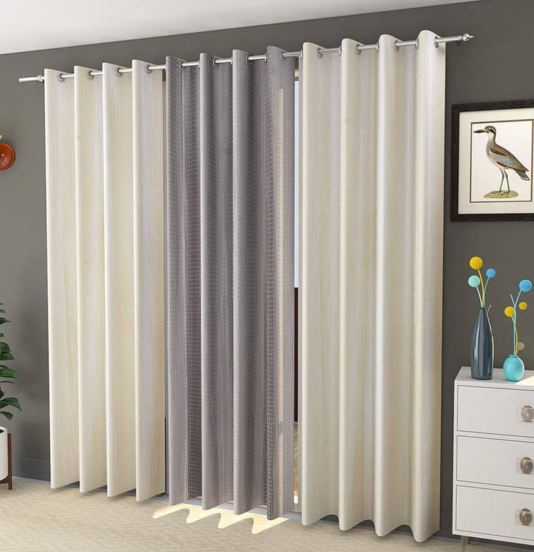 Kraftiq Homes Solid Semi-Transparent Eyelet Curtain 9 ft ( Pack of 3 ) - Multicolor