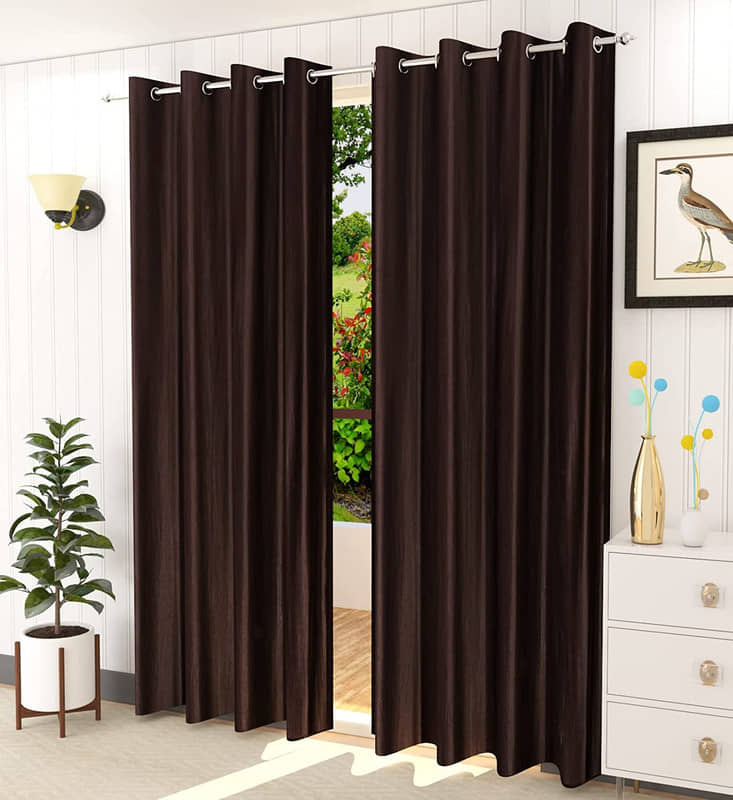 Kraftiq Homes Solid Semi-Transparent Eyelet Curtain 9 ft ( Pack of 2 ) - Brown