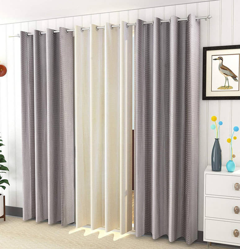 Kraftiq Homes Solid Semi-Transparent Eyelet Curtain 9 ft ( Pack of 3 ) - Multicolor