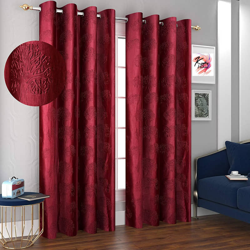 Kraftiq Homes Textured Semi-Transparent Eyelet Curtain 7 ft ( Pack of 2 ) - Maroon