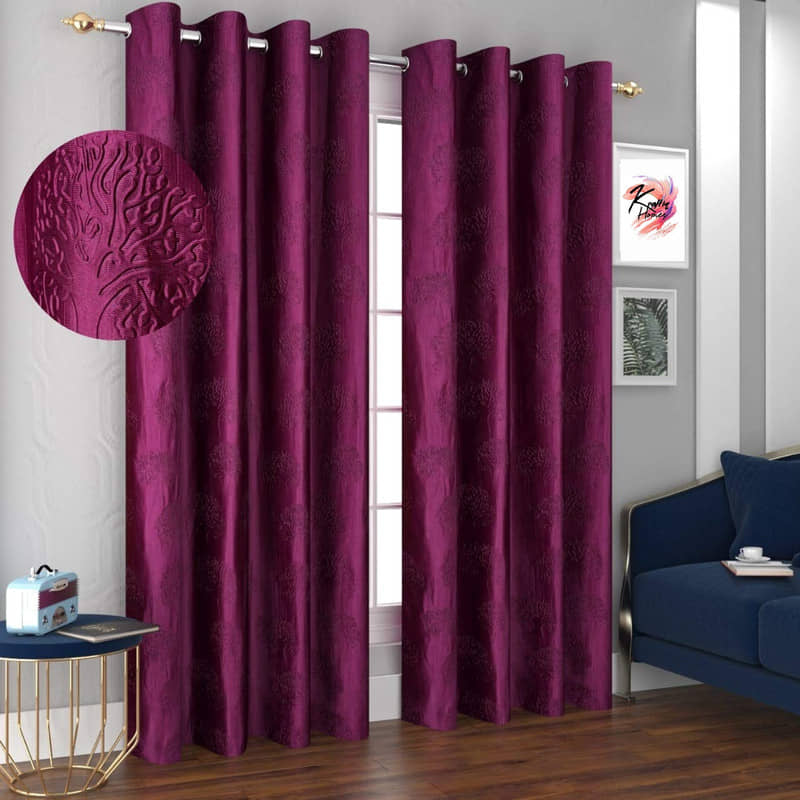 Kraftiq Homes Textured Semi-Transparent Eyelet Curtain 9 ft ( Pack of 2 ) - Purple