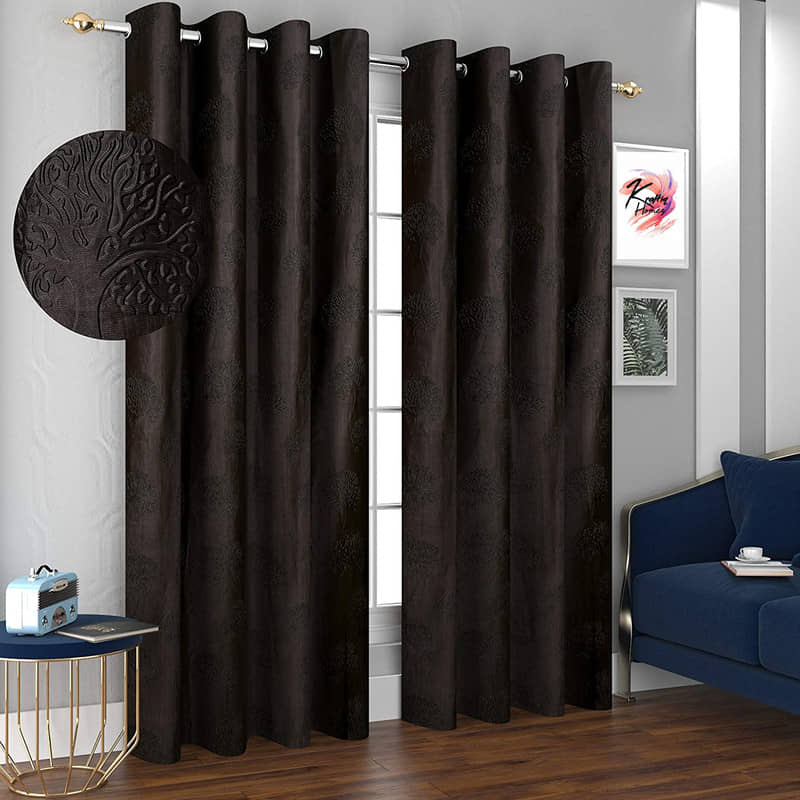 Kraftiq Homes Textured Semi-Transparent Eyelet Curtain 7 ft ( Pack of 2 ) - Brown