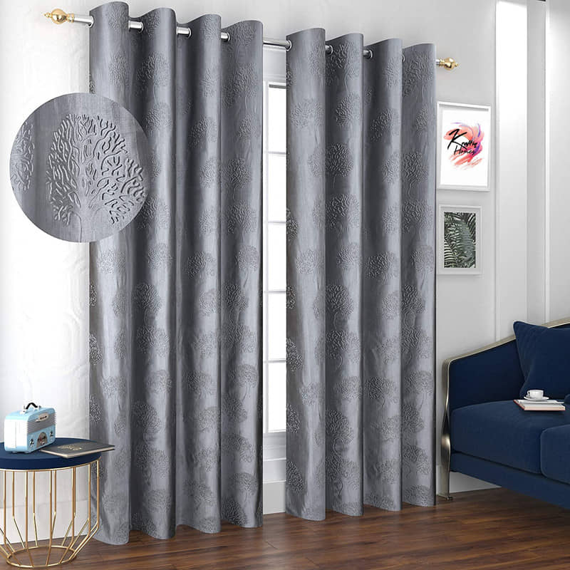 Kraftiq Homes Textured Semi-Transparent Eyelet Curtain 7 ft ( Pack of 2 ) - Light Grey
