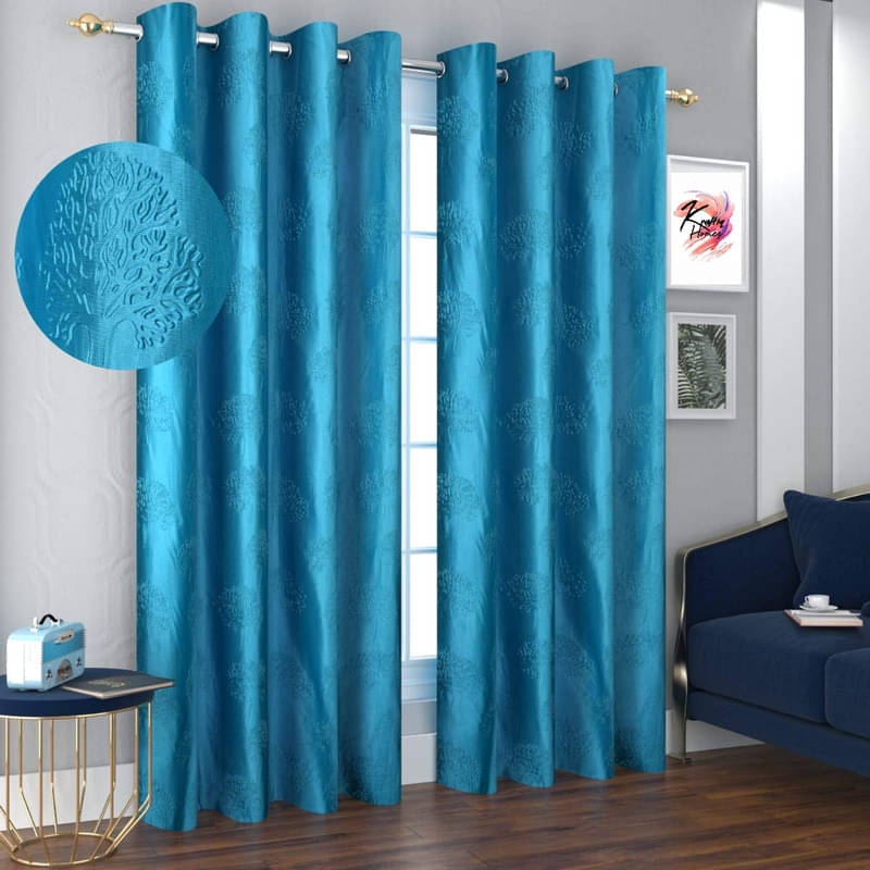     			Kraftiq Homes Textured Semi-Transparent Eyelet Curtain 5 ft ( Pack of 2 ) - Blue