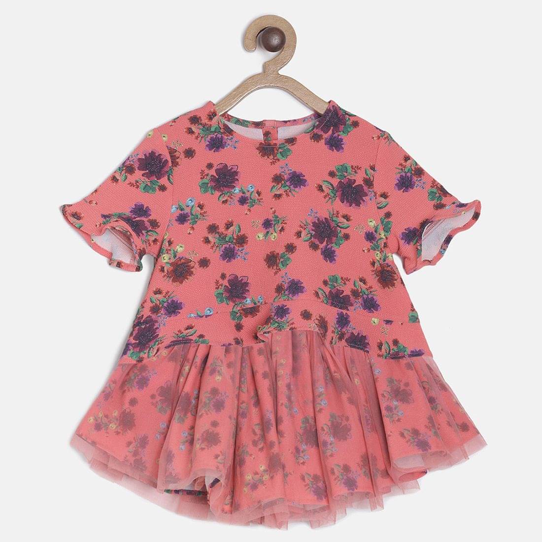     			MINI KLUB Pack of 1 Baby Girls Cotton Top & Skirt ( Coral )