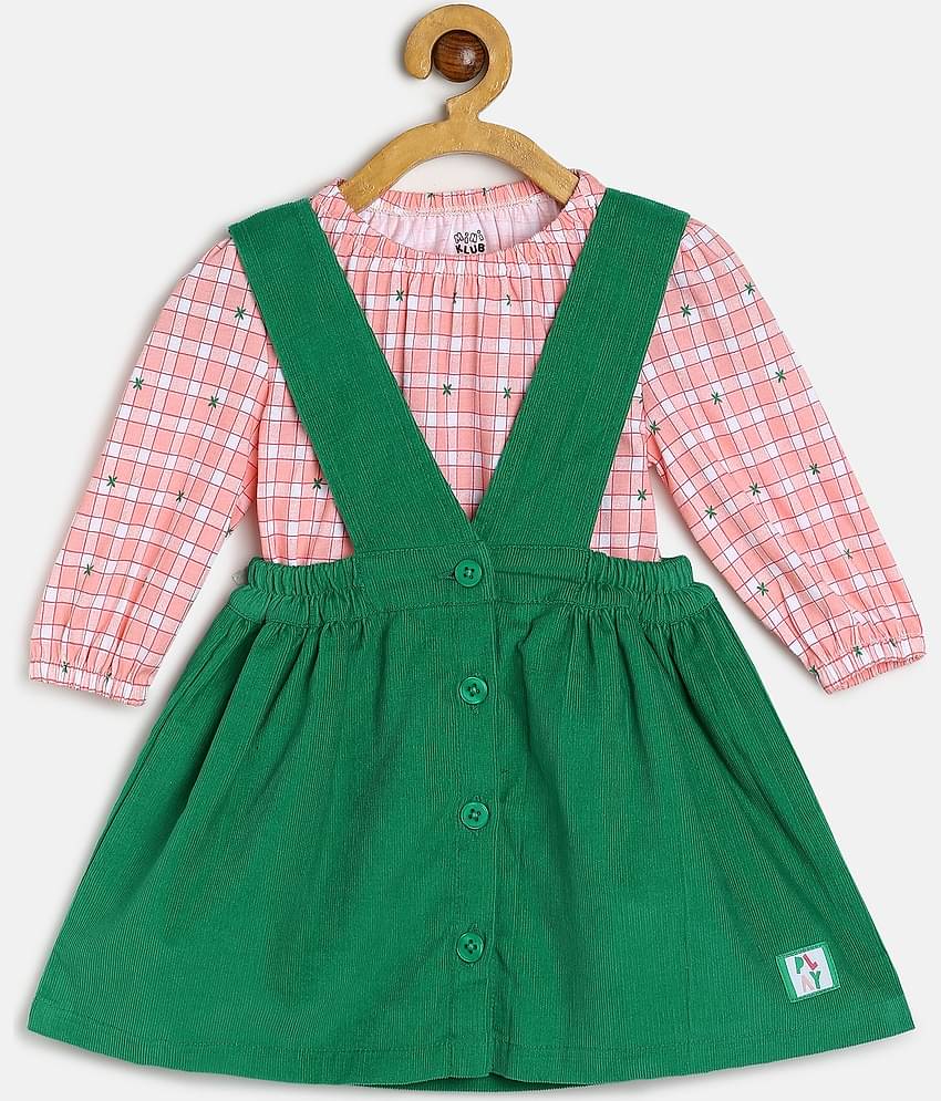 MINI KLUB Pack of 1 Baby Girls Cotton Dungaree Sets ( Green )
