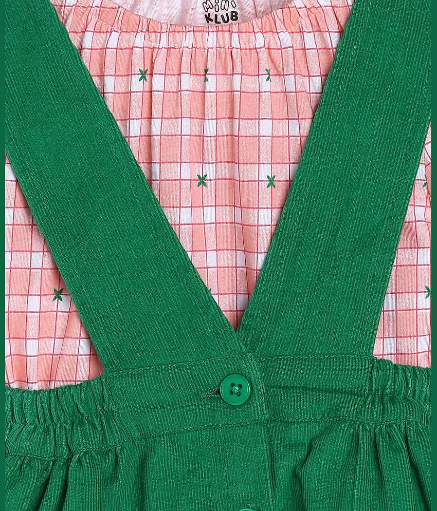 MINI KLUB Pack of 1 Baby Girls Cotton Dungaree Sets ( Green )