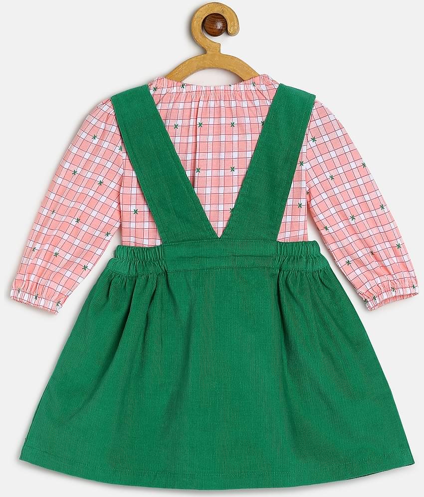 MINI KLUB Pack of 1 Baby Girls Cotton Dungaree Sets ( Green )