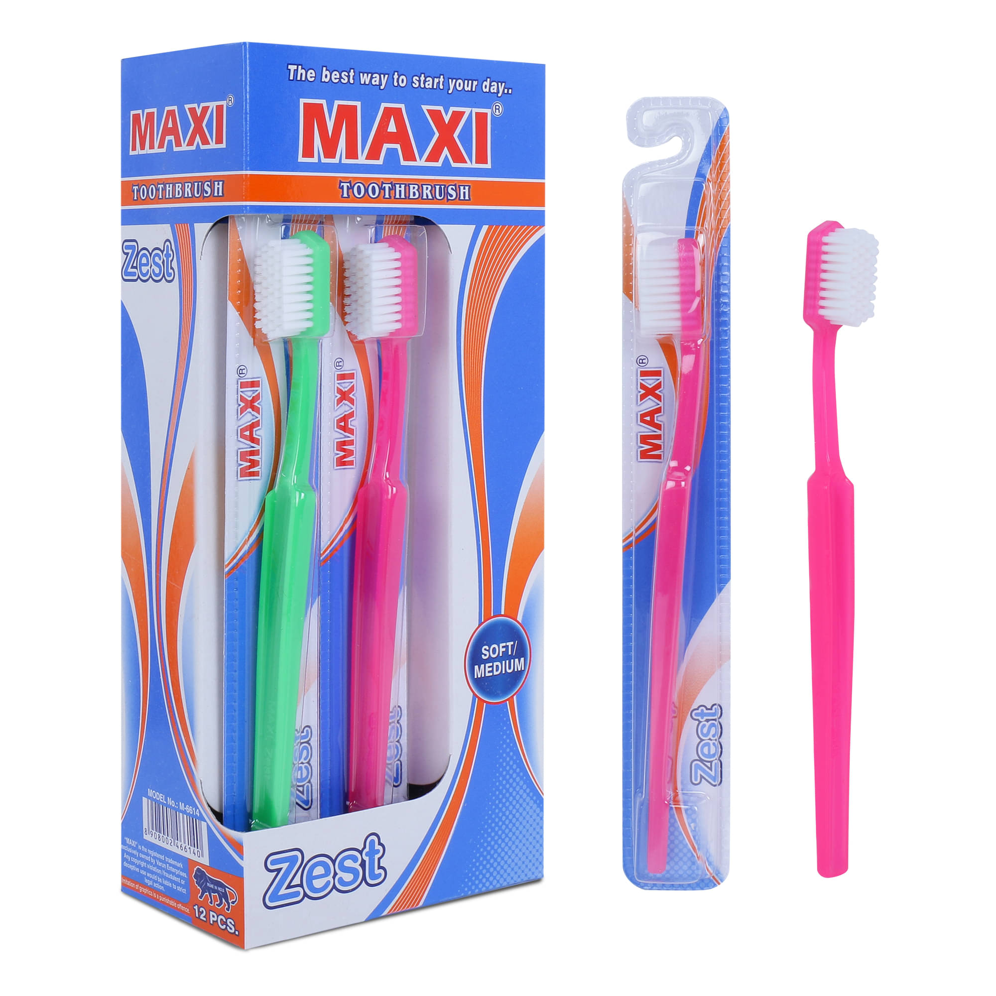     			Maxi Zest Soft Toothbrush(Pack Of 12)