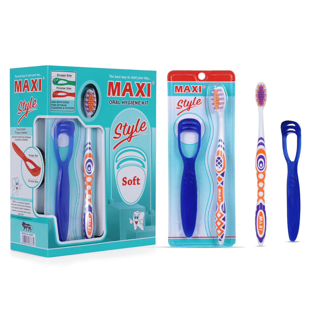    			Maxi Style Soft Toothbrush & Tongue Cleaner, Oral Hygiene Kit(Pack Of 12)