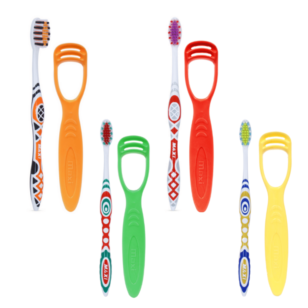     			Maxi Style Toothbrush & Tongue Cleaner, Oral Hygiene Kit(Pack Of 4)