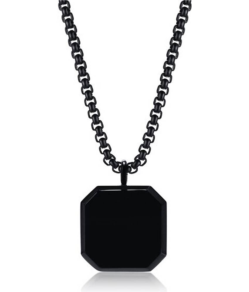 Men's Jewellery Black Silver Chain For Men Boys Geometric Stainless Steel Black Locket Pendant Necklace Chain For Men Boys Anniversary Gift For Husband Gift Chains