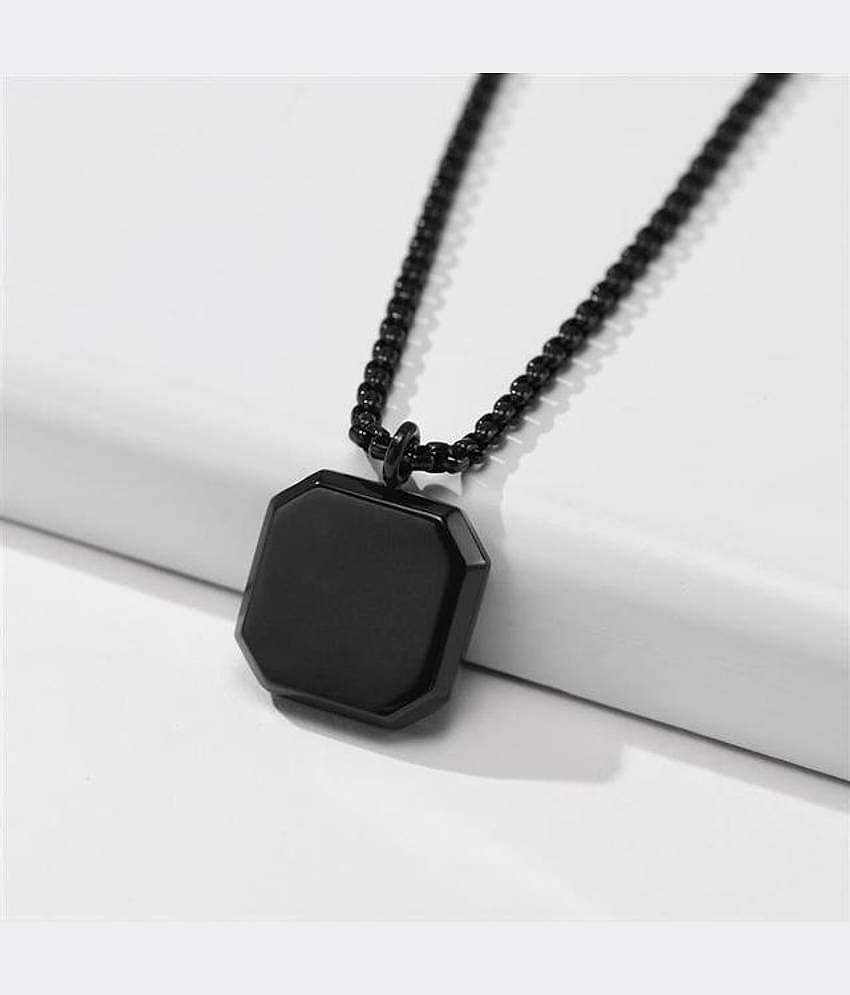 Men's Jewellery Black Silver Chain For Men Boys Geometric Stainless Steel Black Locket Pendant Necklace Chain For Men Boys Anniversary Gift For Husband Gift Chains