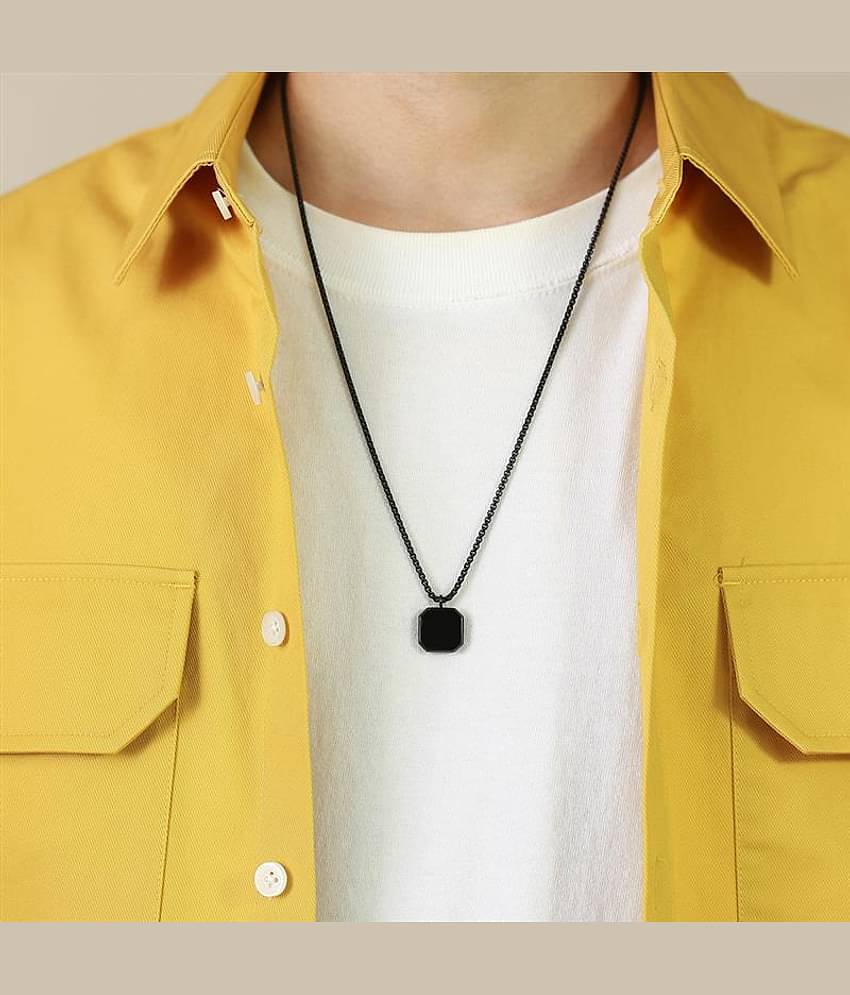 Men's Jewellery Black Silver Chain For Men Boys Geometric Stainless Steel Black Locket Pendant Necklace Chain For Men Boys Anniversary Gift For Husband Gift Chains