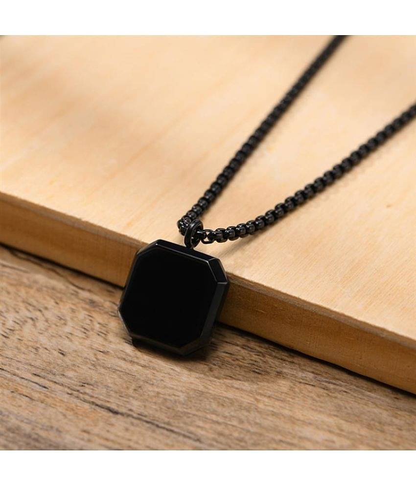 Men's Jewellery Black Silver Chain For Men Boys Geometric Stainless Steel Black Locket Pendant Necklace Chain For Men Boys Anniversary Gift For Husband Gift Chains