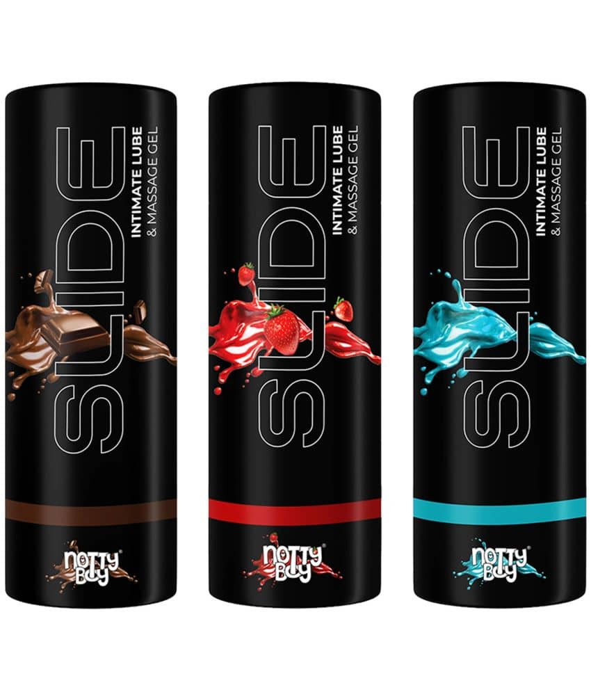 NottyBoy SLIDE Intimate Lubricant, Massage Gel Strawberry, Chocolate Favoured and Plain Lube (Pack of 3) 100ml