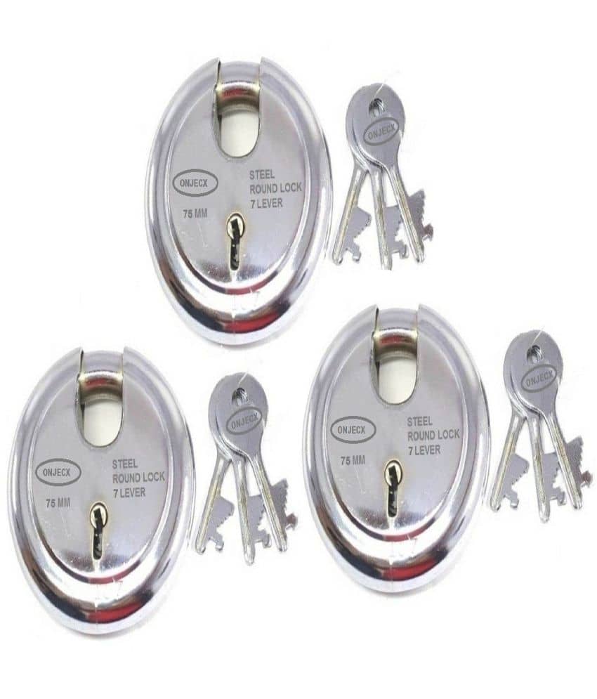 OJASS Steel Primium Range Lock 7 Levers 75 mm Heavy Duty Padlock , Sutter Lock, Round Lock Long Life Durable with 3 Keys for Main Gate, Office Door, Shop Shutter Pack of 3 pcs (RPLL753)