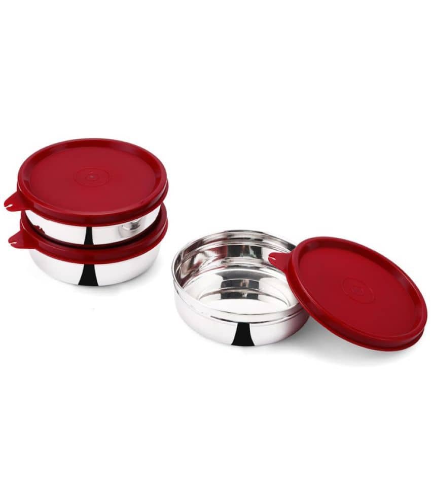 Oliveware Magic Steel Maroon Food Container ( Set of 3 )