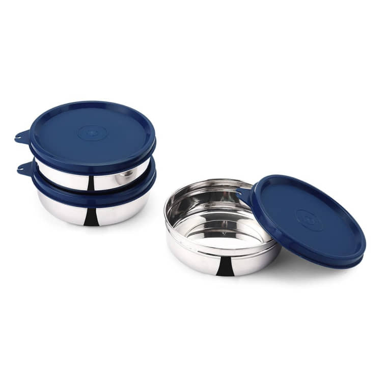 Oliveware Steel Navy Blue Food Container ( Set of 3 )