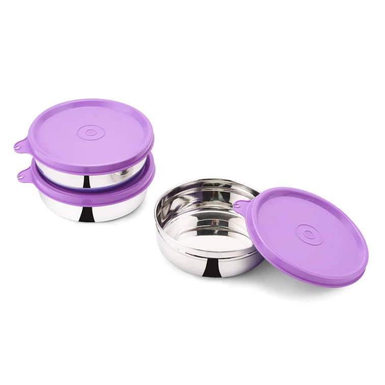 Oliveware Steel Purple Food Container ( Set of 3 )