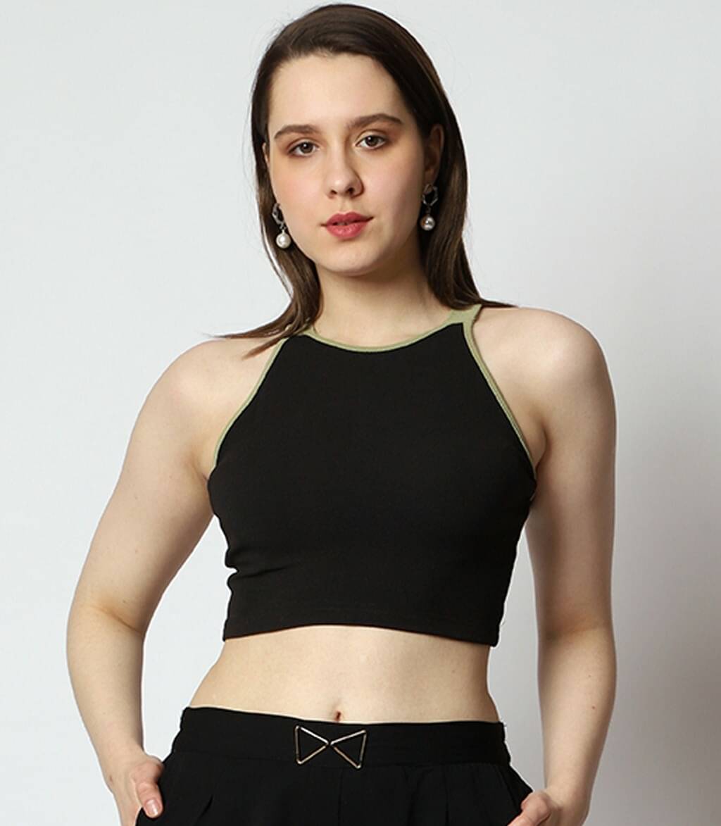Prettify Women's Cotton Blend Crop Top ( Black ) Prettify Women's Cotton Blend Crop Top ( Black )