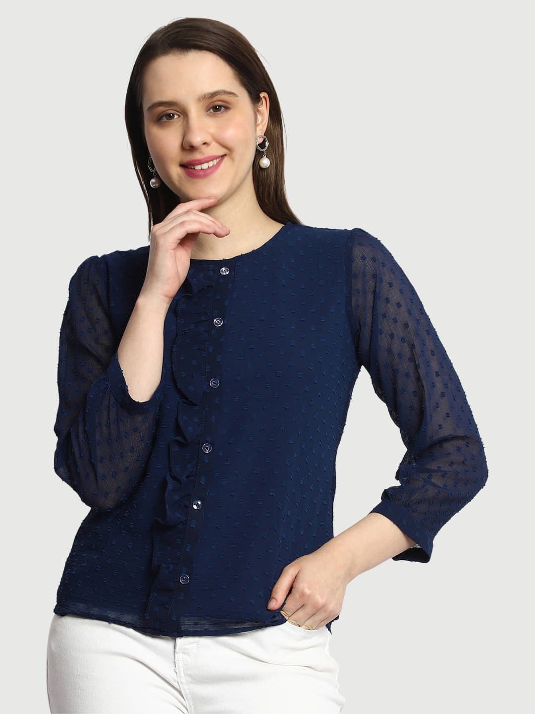 Prettify Women's Georgette Regular Top ( Blue ) Prettify Women's Georgette Regular Top ( Blue )