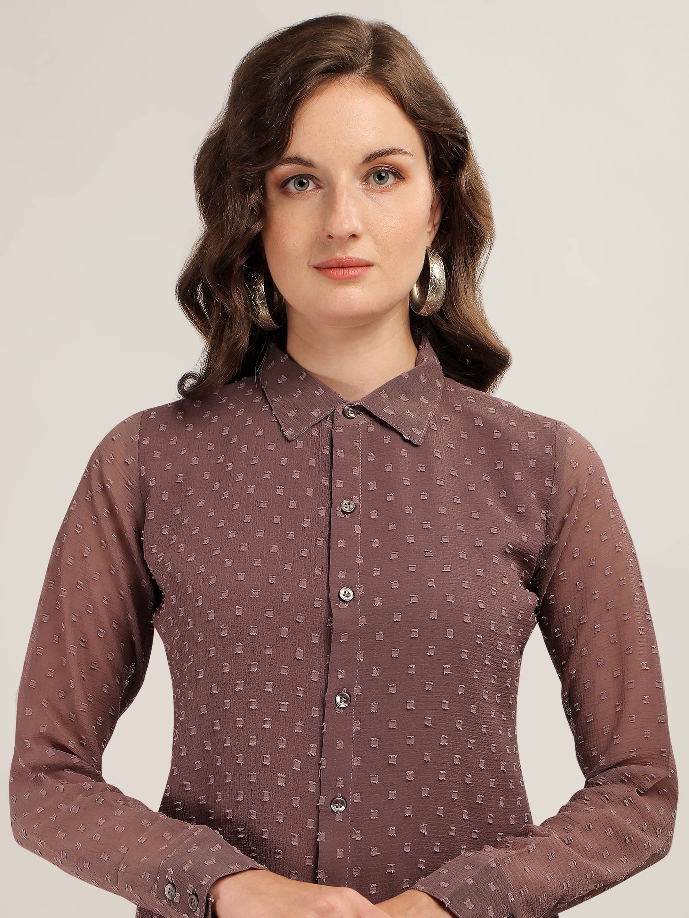 Prettify Women Printed Georgette Shirt ( Brown )