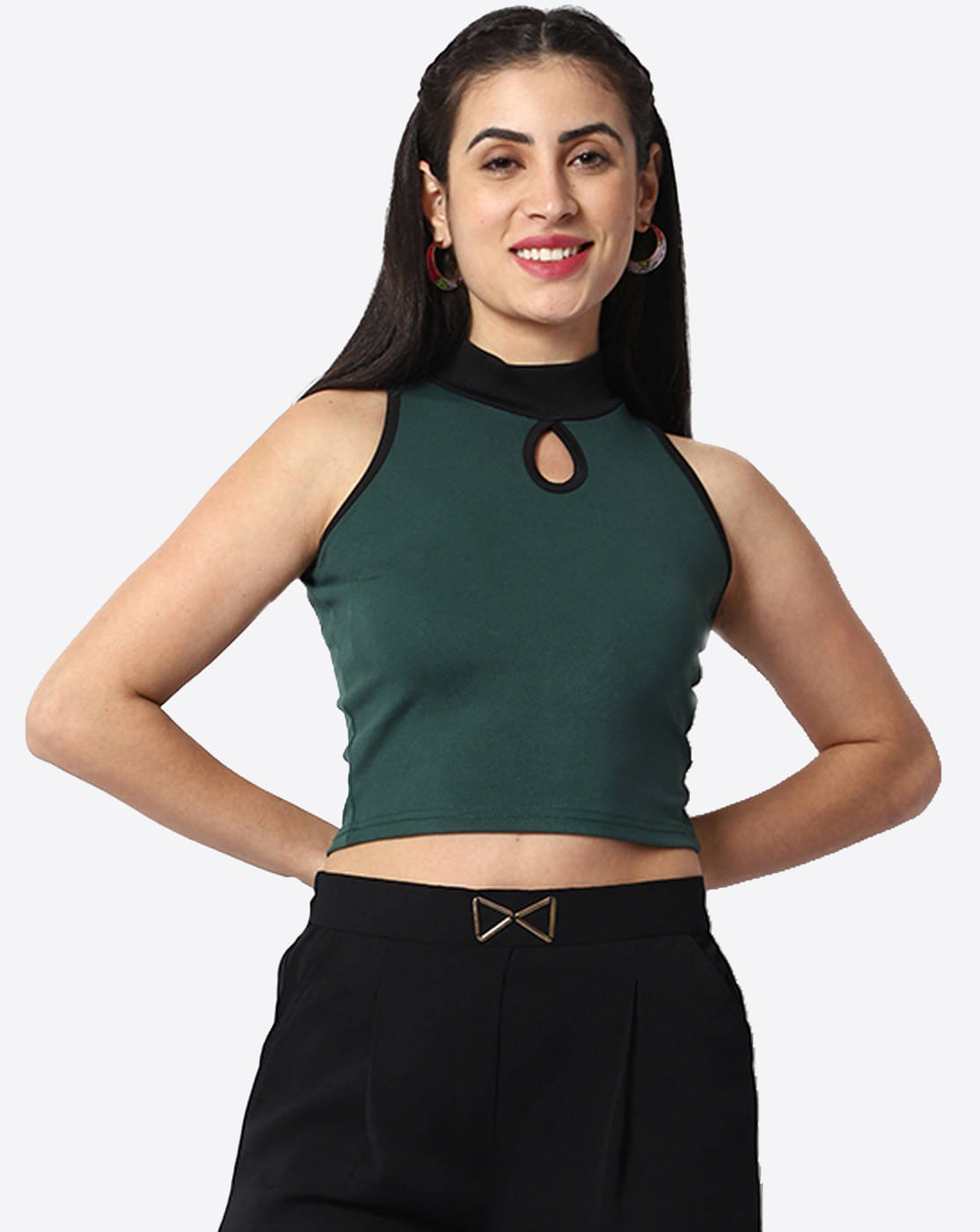     			Prettify Women's Cotton Blend Crop Top ( Green )