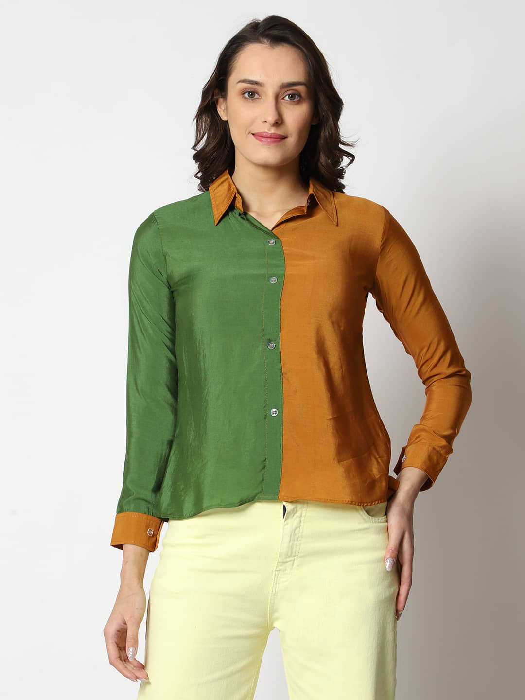 Prettify Women Colorblock Viscose Shirt ( Multicolor )