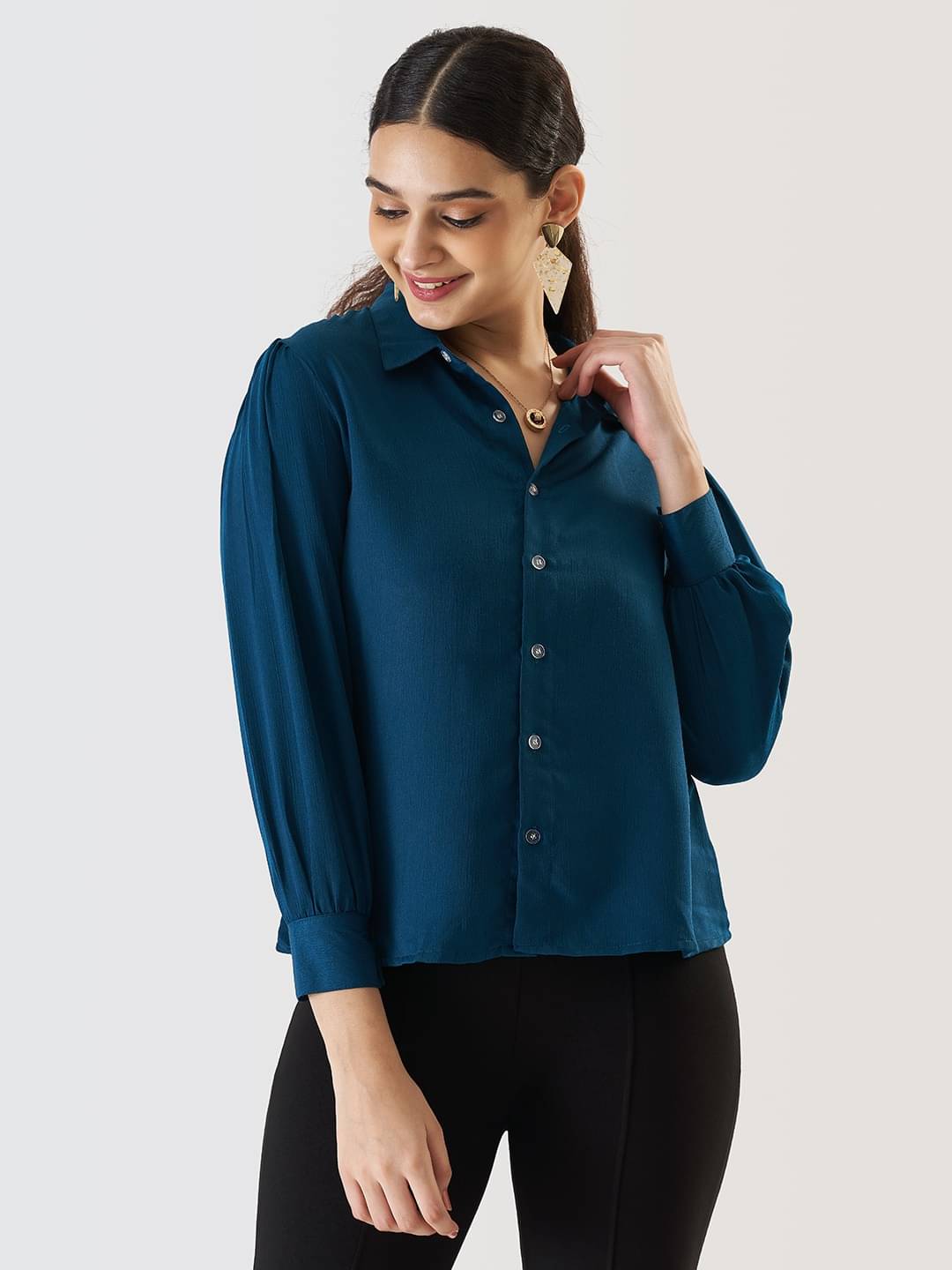     			Prettify Women Solid Viscose Shirt ( Navy Blue )