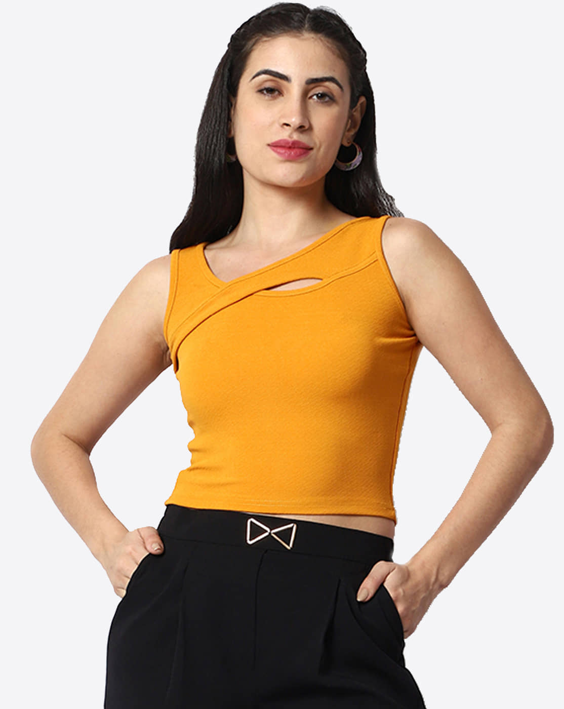 Prettify Women's Cotton Blend Crop Top ( Yellow )